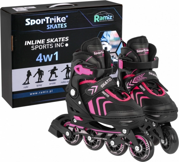 Set patine pentru copii 4 în 1: inline, quad și de gheață – mărimea 39–43 – Roz