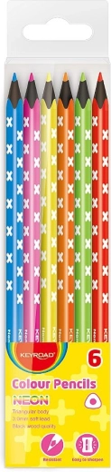 Creioane colorate Keyroad Neon triunghiulare 6 buc