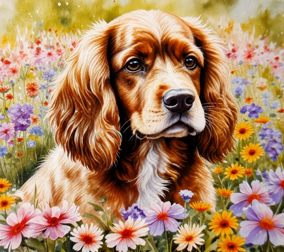 Norimpex pictură cu diamante Cocker Spaniel în flori 30 × 40 cm