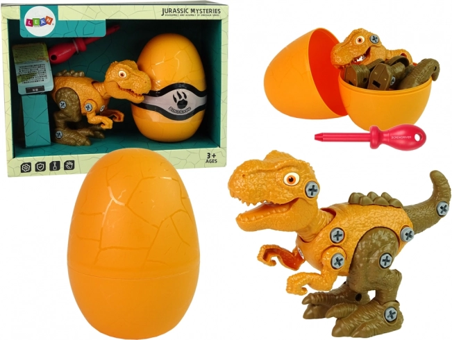 Set de construcție dinozaur Tyrannosaurus Rex cu ou și șurubelniță – portocaliu