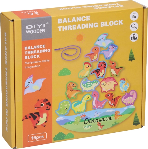 Joc de echilibru din lemn cu dinozauri, 16 piese