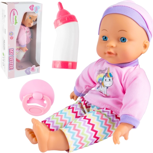 Păpușă bebeluș 30 cm în hăinuță cu accesorii