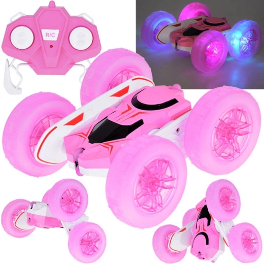 Mașină cascador RC 360° cu roți luminoase – roz FLORID Rolling