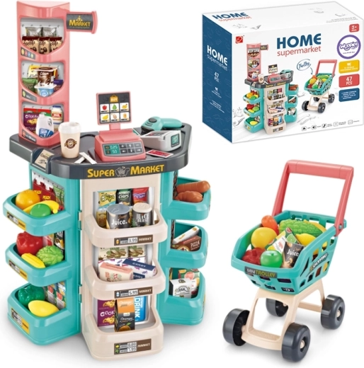 Supermarket pentru copii cu cărucior și 47 de accesorii Woopie