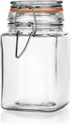 Borcan etanș din sticlă 260 ml pătrat cu închidere tip clemă Lina