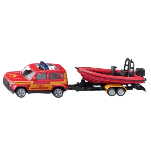 Siku Land Rover Defender cu barcă cu motor – set de pompieri