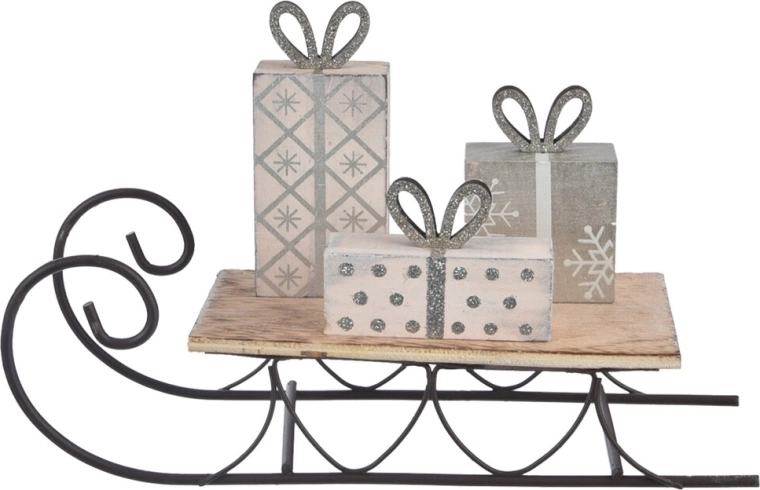 Săniuțe decorative din lemn/metal bej 23 × 14 × 7 cm