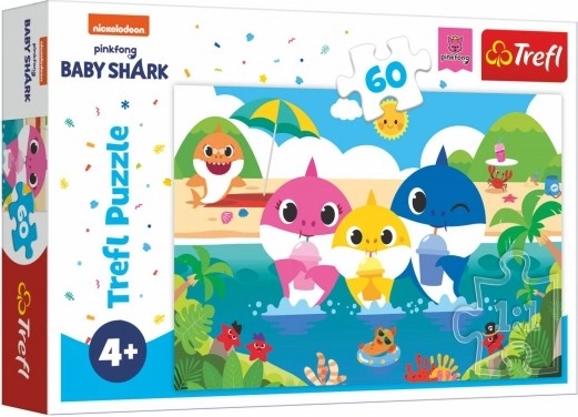 Puzzle Baby Shark – familia de rechini în vacanță, 60 de piese (33 × 22 cm)