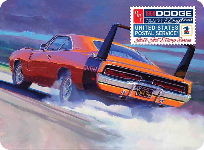 Model din plastic AMT 1969 Dodge Charger Daytona 1:25 (USPS Stamp Series Collector Tin)