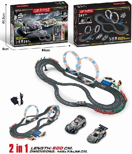 Circuit auto de curse 2-în-1 cu loop, 2 mașini, 600 cm, 1:43