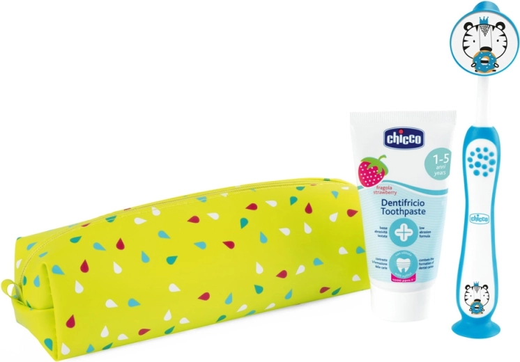 Chicco set de călătorie pentru igiena dentară cu periuță și pastă Tiger (3 ani+)