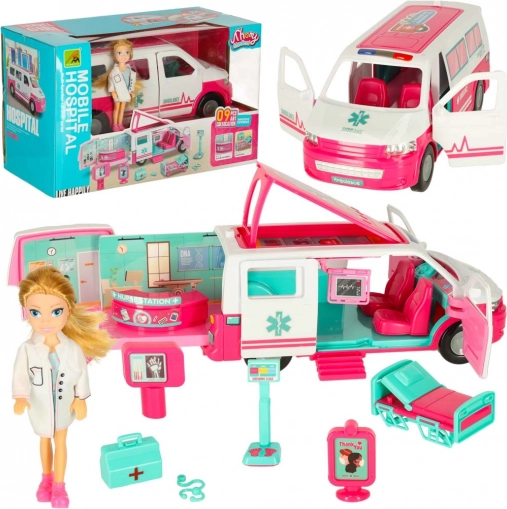 Ambulanță mobilă cu păpușă și accesorii