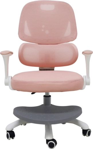 Scaun ergonomic rotativ pentru copii la birou, cu suport pentru picioare, roz