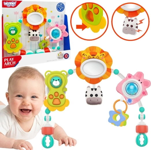 Woopie baby arc senzorial pentru cărucior și pătuț cu animăluțe leu și ursuleț