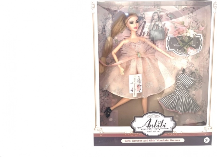 Păpușă în rochie roz 28 cm