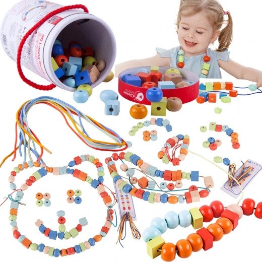 Mărgele Clasice din Lemn pentru Împletit - 96 buc