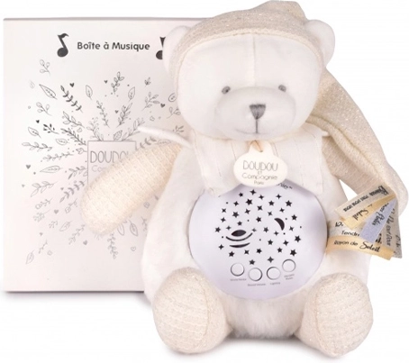 Doudou et Compagnie veioză muzicală de noapte cu proiecție de stele, ursuleț alb – set cadou