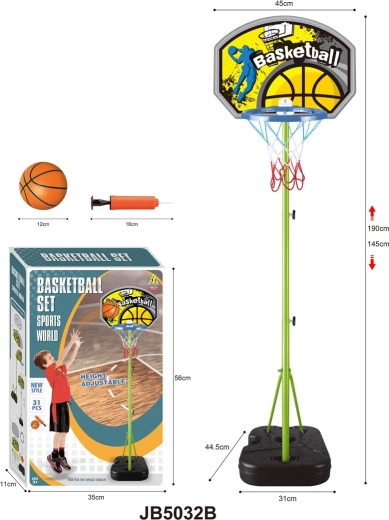 Coș de baschet pentru copii cu suport și înălțime reglabilă, cu accesorii