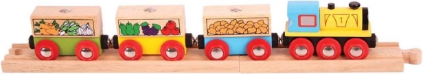 Bigjigs Rail tren de marfă cu legume și șine