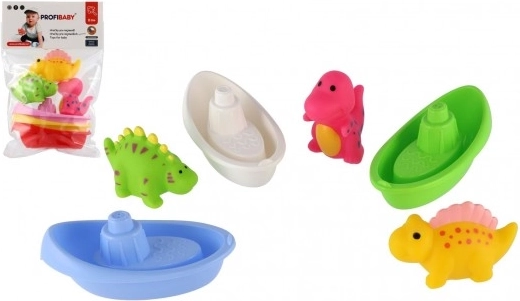 Set pentru baie: bărcuțe și dinozauri care stropesc (3+3 buc.)