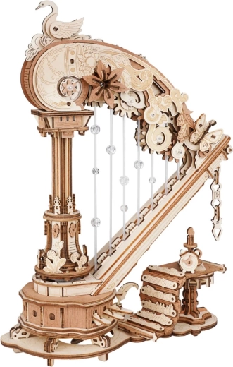Robotime puzzle 3D mecanic din lemn – cutie muzicală „Harpă magică”