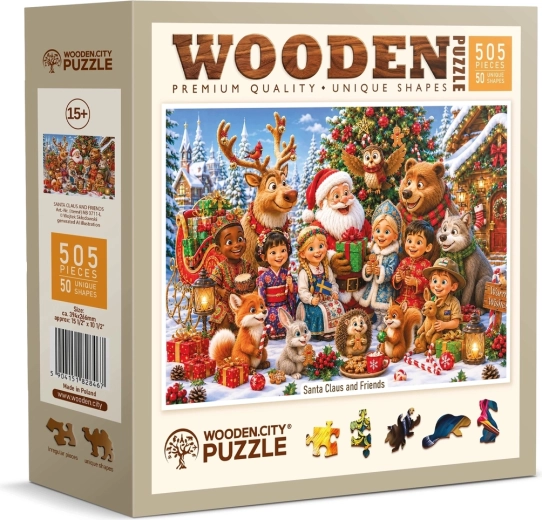 WOODEN CITY puzzle din lemn Moș Crăciun cu prietenii, 505 de piese