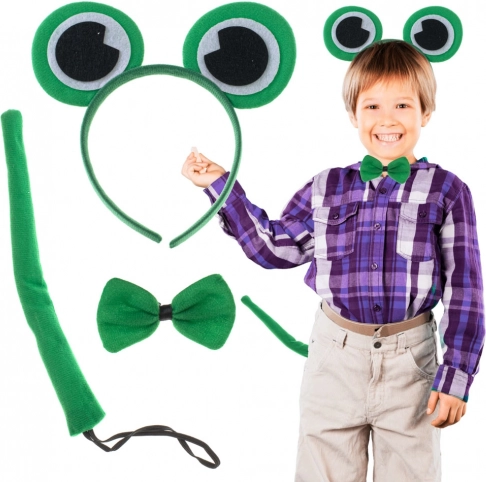 set costum de broască pentru copii: bentiță cu ochi, papion și coadă