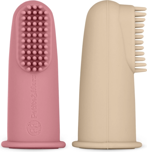 Petite&Mars set de periuțe de dinți din silicon pentru deget Rose & Sand, 2 buc.
