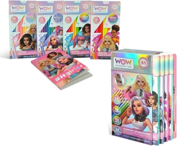 Set de rechizite – creioane colorate pastel, clasice, neon și metalice + caiet
