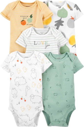 Body pentru bebeluși Carter's cu mânecă scurtă Animals, neutru, set 5 buc.