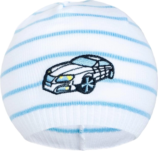 Căciuliță de primăvară New Baby cu mașinuță alb-albastră 104 (3–4 ani)
