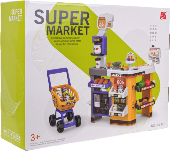 mega supermarket cu cărucior și accesorii pentru copii