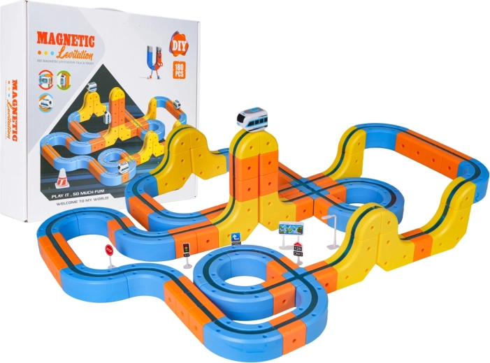 Pistă magnetică antigravitațională colorată cu trenuleț – 180 de piese