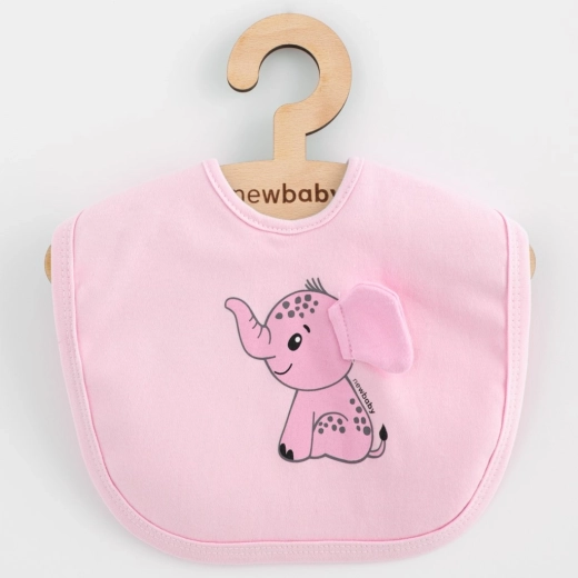 Bavetă din bumbac pentru copii NEW BABY Happy Elephant roz