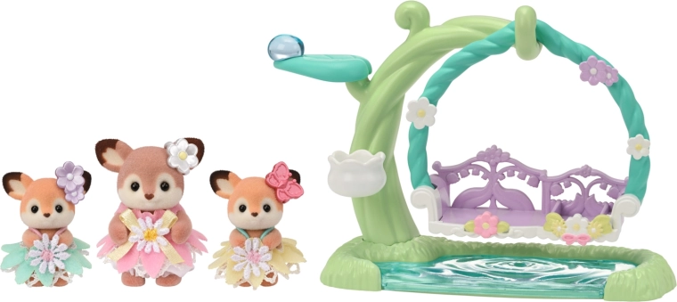 Sylvanian Families căprioare pe leagănul floral – set de joacă cu 3 figurine