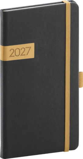 Agendă de buzunar Notique Twill 2027 negru-auriu 9 x 15,5 cm