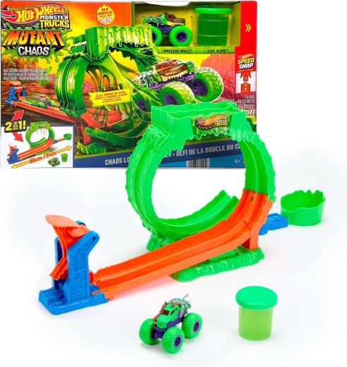 Hot Wheels Monster Trucks mutant chaos – provocarea buclei haosului cu slime și mașinuța Wreckin' Wolf
