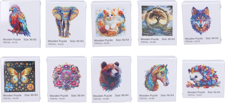 Puzzle creative din lemn A4 cu motive de animale și mandale - 1 bucată
