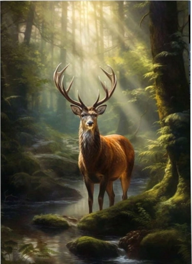 Pictură cu diamante Cerb lângă pârâul din pădure 30x40 cm
