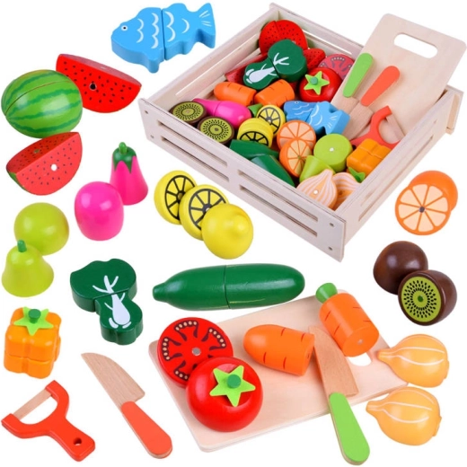 Set din lemn de fructe și legume pentru tăiat, pentru copii