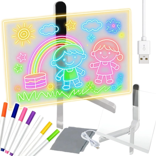 Tablă LED creativă pentru scris și desen RENEW FORCE cu 7 markere