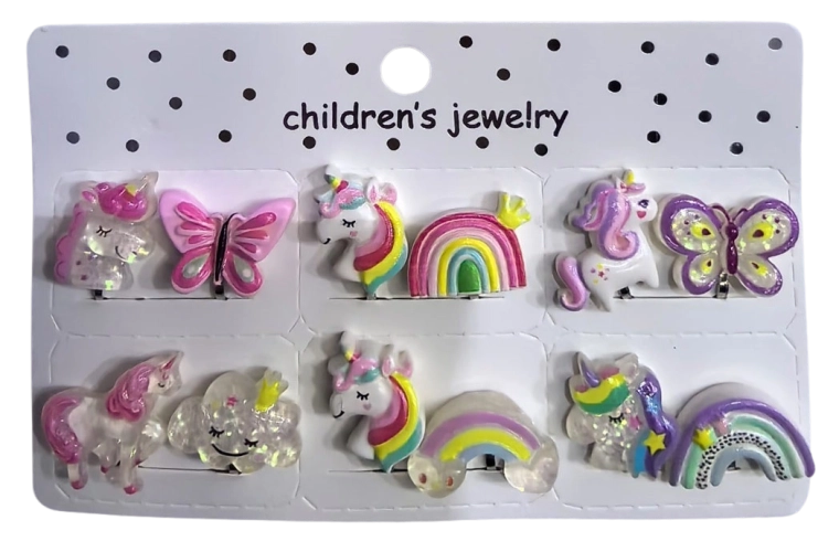 Set Pink de cercei pentru copii cu unicorni - 6 perechi