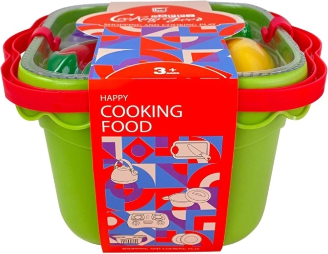 Coș cu fructe și legume de tăiat, set pentru copii