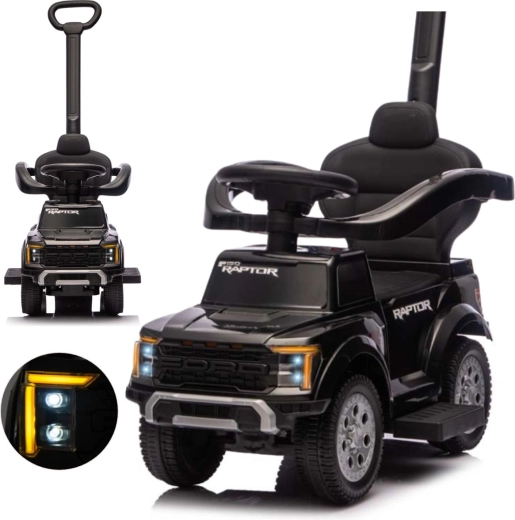 Milly Mally vehicul pentru copii fără pedale, cu bară de ghidare Ford F-150 Raptor 3 în 1, negru