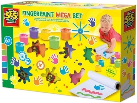 SES Creative set mega de vopsele pentru degete cu 6 culori 110 ml și hârtie 2 m