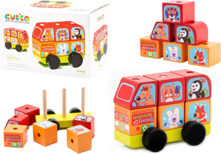 Minibus animăluțe fericite puzzle de lemn
