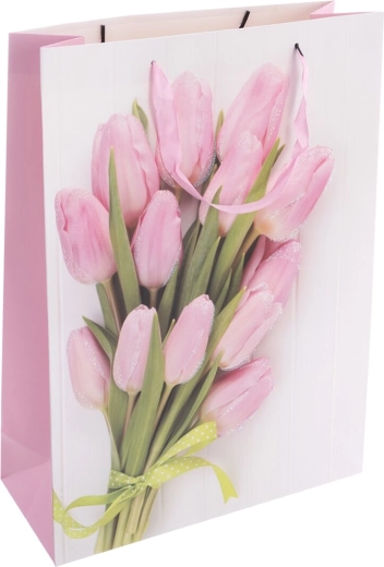 Pungă cadou din hârtie cu motiv de lalele 44 × 12 × 32 cm