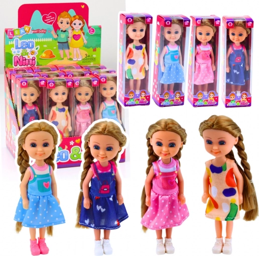 Mini păpușă cu păr lung în rochie 15 cm