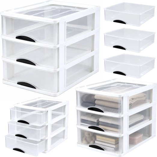 Organizator multifuncțional cu 3 sertare, cutie din plastic albă