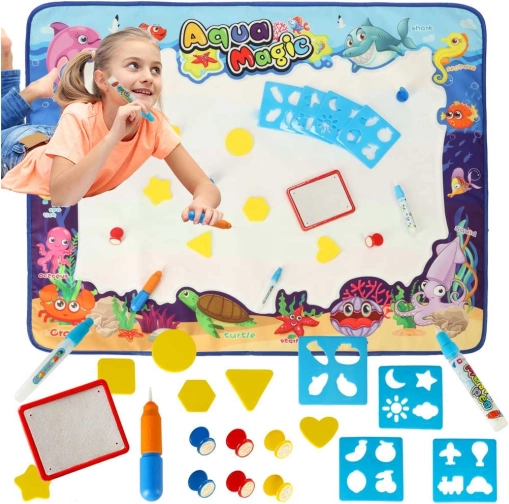 Aqua Magic covoraș de desen cu apă XXL cu set de ștampile și șabloane 100 × 80 cm